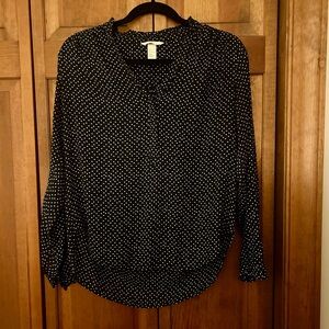 H&M Women’s Retro Inspired Long Sleeve Dark Navy White Polka Dot Sz 4 Blouse Top